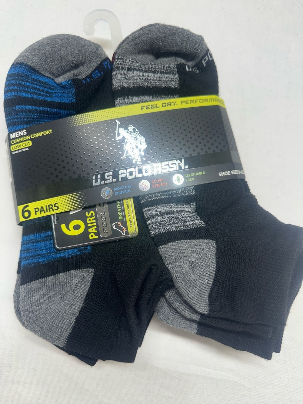 U.S. Polo Assn. Men’s Low-Cut Athletic Socks - Black, Gray & Blue (6 Pairs)